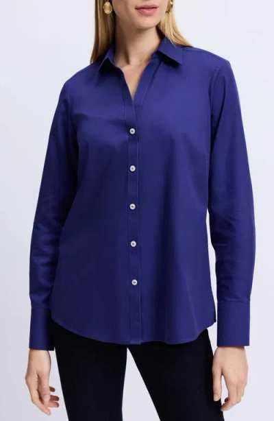 Foxcroft Mary Non-iron Cotton Oxford Button-up Shirt In Majestic Blue