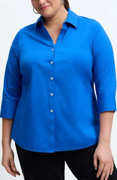 Foxcroft Mary Non-iron Stretch Cotton Button-up Shirt In Cobalt Blue