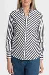 Foxcroft Mary Stripe Cotton Blend Button-up Shirt In Black/white