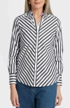 Foxcroft Mary Stripe Cotton Blend Button-up Shirt In Black/white