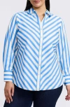 Foxcroft Mary Stripe Cotton Blend Button-up Shirt In Cobalt Blue White