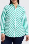 Foxcroft Mary Stripe Long Sleeve Cotton Sateen Button-up Shirt In Multi