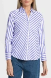 Foxcroft Mary Stripe Cotton Blend Button-up Shirt In Lapis/white