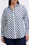 Foxcroft Mary Stripe Cotton Blend Button-up Shirt In Navy/white