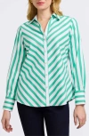 Foxcroft Mary Stripe Long Sleeve Cotton Sateen Button-up Shirt