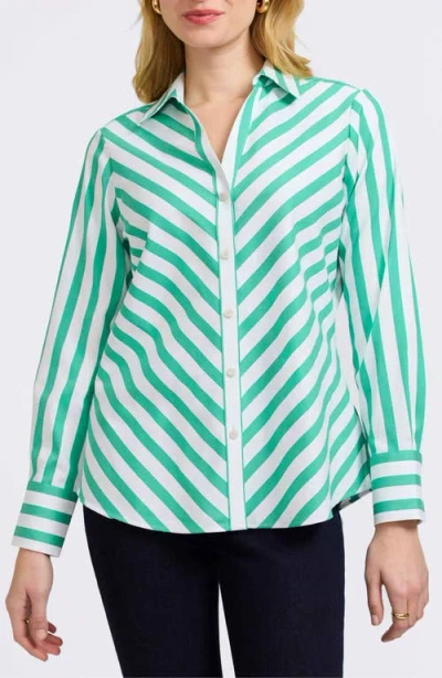 FOXCROFT FOXCROFT MARY STRIPE LONG SLEEVE COTTON SATEEN BUTTON-UP SHIRT