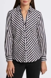 Foxcroft Mary Stripe Long Sleeve Cotton Sateen Button-up Shirt In Silver Birch Stripe/black