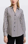 Foxcroft Mary Stripe Stretch Button-up Shirt In Black/neutral