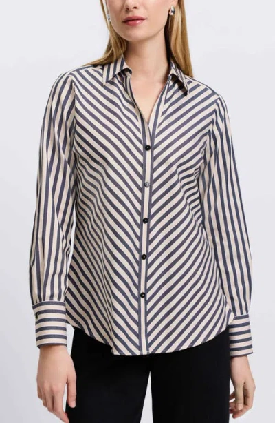 Foxcroft Mary Stripe Stretch Button-up Shirt In Black/neutral