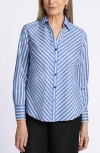 Foxcroft Mary Stripe Stretch Button-up Shirt In Cobalt Blue/neutral