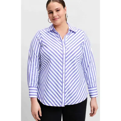 Foxcroft Mary Stripe Stretch Button-up Shirt In Lapis/white