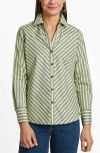 Foxcroft Mary Stripe Stretch Button-up Shirt In Olive/neutral