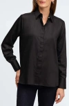 Foxcroft Matte Sateen Button-up Shirt In Black