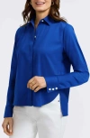 Foxcroft Matte Sateen Button-up Shirt In Blue
