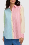 Foxcroft Meghan Colorblock Stripe Cotton Button-up Shirt In Multi
