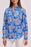 Foxcroft Meghan Floral Print Cotton Button-up Shirt In Cobalt Blue
