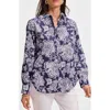 Foxcroft Meghan Floral Print Cotton Button-up Shirt In Navy/white