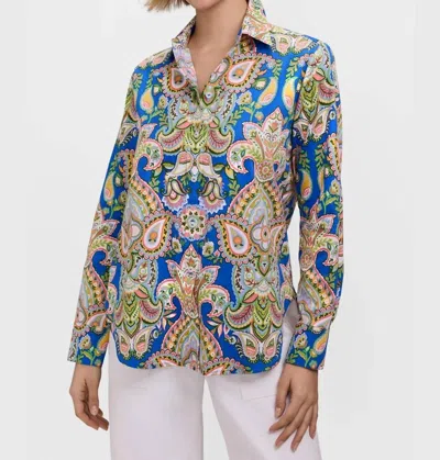 Foxcroft Meghan Garden Paisley Long Sleeve Shirt In Blue In Multi