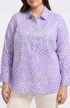 Foxcroft Meghan Giraffe Print Linen Blend Button-up Shirt In Purple