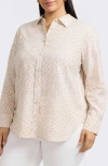 Foxcroft Meghan Giraffe Print Linen Blend Button-up Shirt In Flax/white