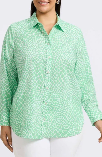 Foxcroft Meghan Giraffe Print Linen Blend Button-up Shirt In New Leaf/white