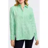 Foxcroft Meghan Giraffe Print Linen Blend Button-up Shirt In Green