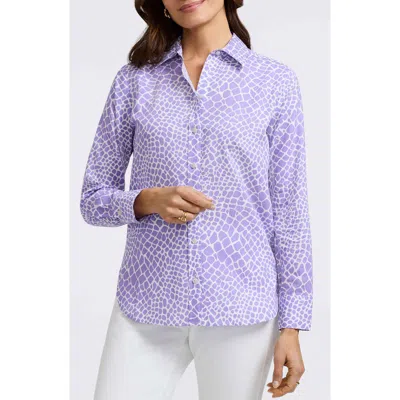Foxcroft Meghan Giraffe Print Linen Blend Shirt In Amethyst/white