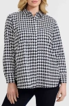 Foxcroft Meghan Houndstooth Cotton Button-up Shirt In Black