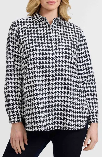 Foxcroft Meghan Houndstooth Cotton Button-up Shirt In Black