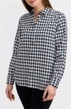 Foxcroft Meghan Houndstooth Cotton Button-up Shirt In Black