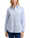 Foxcroft Meghan Stripe Embroidered Cotton Button-up Shirt In Soft Blue