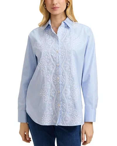 FOXCROFT MEGHAN LONG SLEEVE EMBROIDERED COTTON SHIRT
