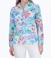 Foxcroft Meghan Long Sleeve Shirt In Travel Conversational In Blue
