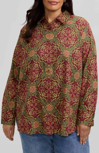 Foxcroft Meghan Medallion Print Button-up Cotton Shirt In Multi