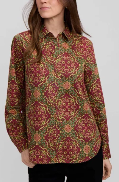 Foxcroft Meghan Medallion Print Cotton Button-up Shirt In Brown