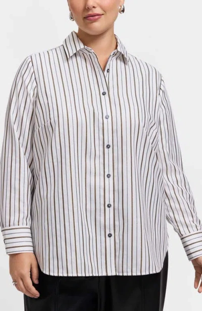 Foxcroft Meghan Metallic Stripe Cotton Blend Button-up Shirt In Animal Print