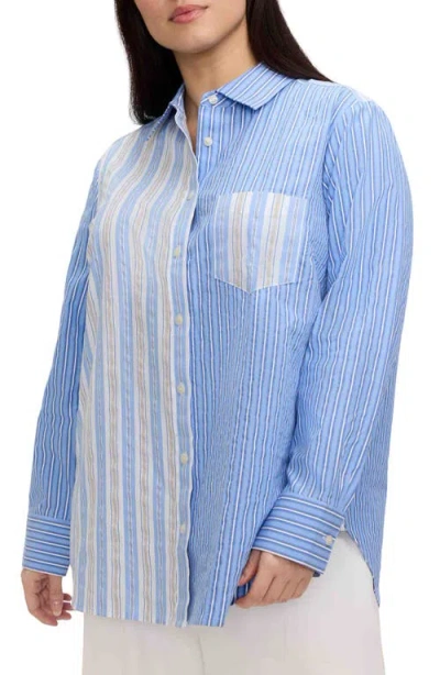 Foxcroft Meghan Mix Stripe Seersucker Button-up Top In Multi