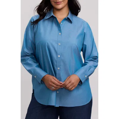 Foxcroft Meghan Non-iron Cotton Button-up Shirt In Blue