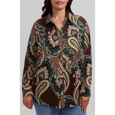 Foxcroft Meghan Paisley Print Button-up Shirt In Brown
