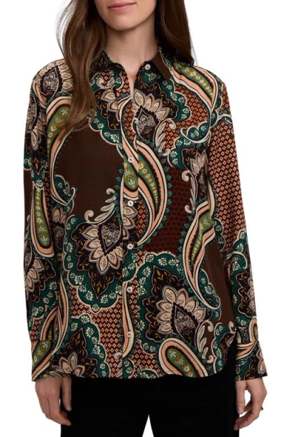 Foxcroft Meghan Paisley Print Button-up Shirt In Brown