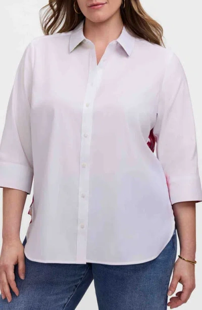Foxcroft Meghan Para Blooms Mix Print Stretch Cotton Blend Button-up Shirt In White
