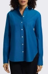 Foxcroft Meghan Solid Cotton Button-up Shirt In Blue