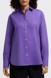 Foxcroft Meghan Solid Cotton Button-up Shirt In Purple