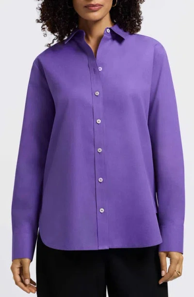 Foxcroft Meghan Solid Cotton Button-up Shirt In Purple