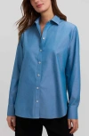 Foxcroft Meghan Solid Cotton Button-up Shirt In Blue