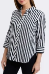 Foxcroft Meghan Stripe Cotton Button-up Shirt In White/black