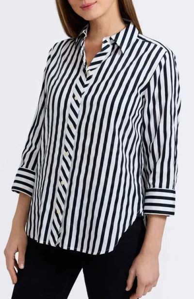 FOXCROFT FOXCROFT MEGHAN STRIPE COTTON BUTTON-UP SHIRT