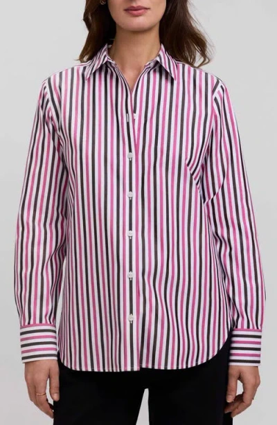 Foxcroft Meghan Stripe Cotton Button-up Shirt In Brown
