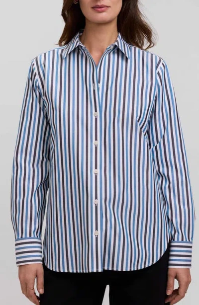 Foxcroft Meghan Stripe Cotton Button-up Shirt In Blue