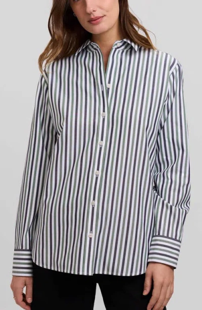 Foxcroft Meghan Stripe Cotton Button-up Shirt In Gray